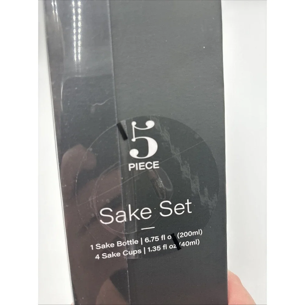 Studio Palate Stoneware Serveware‎ 5 Piece Sake Set 1 Bottle 4 Cups Gray Flower